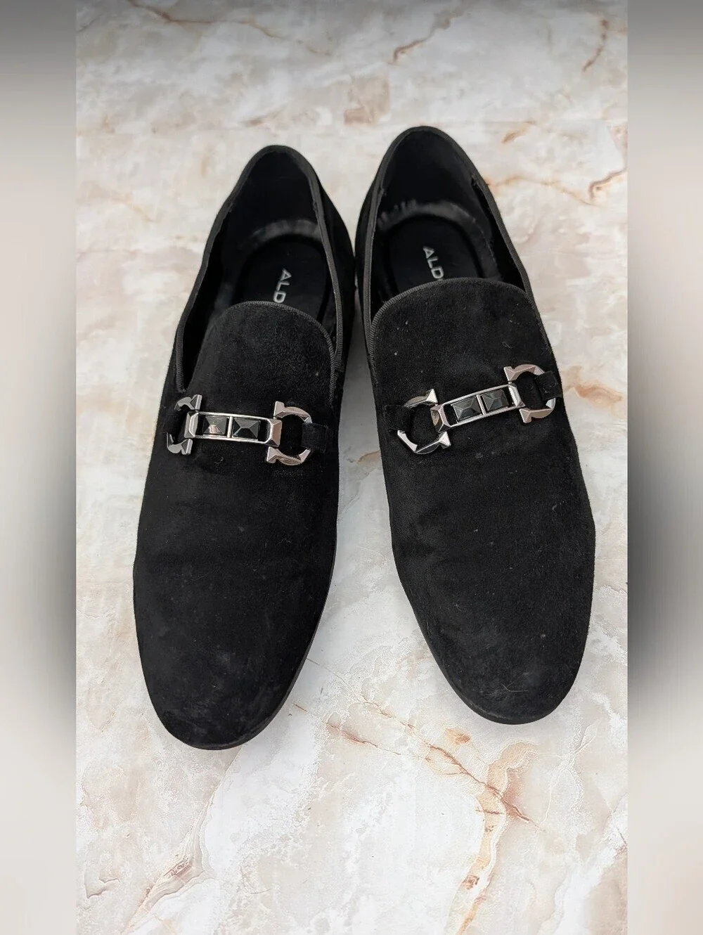 ALDO Men’s Black Suede Slip-On Loafers with Metal Bit Men Sz 10.5